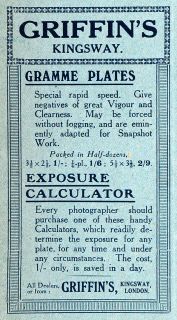1918 Ad Griffins London Gramme Plates Film Camera Photography