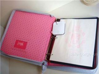  Couture School Girls Notebook Stripe Velour Zip Binder Folder Paper