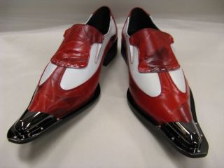 New Arrivals New Mens Fiesso Red/White Pointed Slipon Metal Toe FI