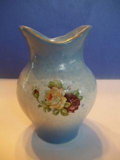 Vintage ANTIQUE Blue & White Brush McCoy Stoneware Vase LUCILE Old