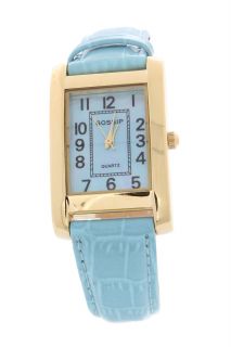  Gossip Goldtone Rectangle Case Pastel Color Blue Strap Fashion Watch