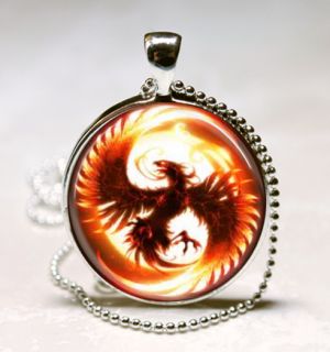 Pheonix Mythical Fire Bird Glass Tile Jewelry Necklace Pendant