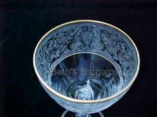 Glastonbury Lotus Clear Crystal Brocade Etched Wine Goblet with Gold