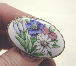 Vintage Lovely Painted Enamel Flower Brooch