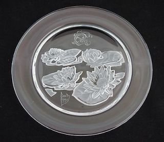 Vintage 1979 Daum Crystal Glass Plate Water Lilies Pads French Etched