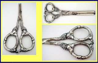 Antique, Victorian era, Art Nouveau grape shears / scissors. Sterling