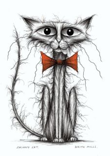 Skinny Cat Thin Pet Puss Picture by Artist Keith Mills Original