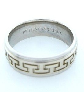 Mens Platinum 18K Gold Greek Design Wedding Band Ring