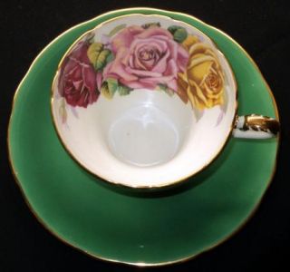  Graceful Multi Roses Treasure Isle Green Tea Cup and Saucer