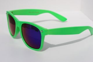 80s Vintage Retro Sunglasses Neon Green with Blue Mirror Lens Wayfare