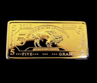 Gold Bar 5 grams American Buffalo 100 Mills 999 24K Fine Bullion