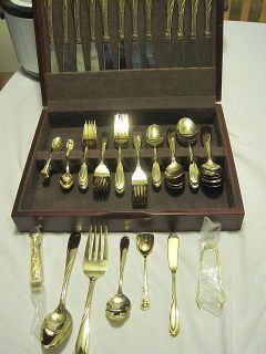 80 Piece Faberware Gold Plated Flatware 12 Serves in Wood Case
