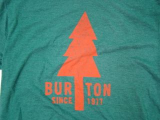 Burton Mens T Shirt Green Camp Overdyed Pine Tree Snowboard Tee Size