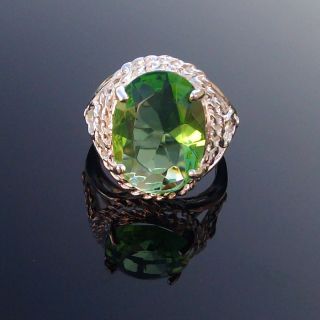  Ring Gift Silver Gemstone Ring Silver Green Quartz Ring Size 7