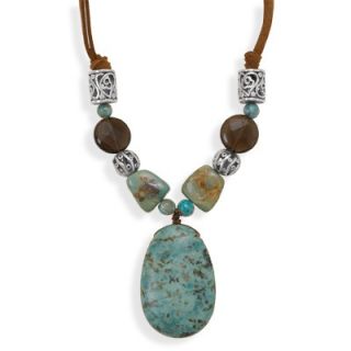 Jewelryweb Sterling Silver 16 Inch+2 InchTurquoise and Quartz Cord