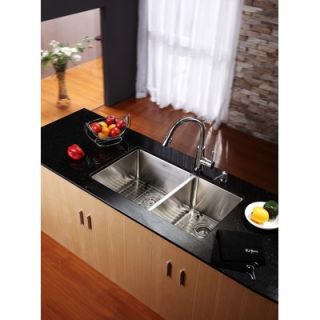 Kraus 33 Undermount 50/50 Double Bowl Kitchen Sink with 28.5 Faucet