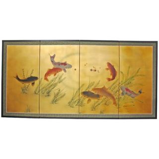 Oriental Furniture 36 Gold Leaf Seven Lucky Fish Silk Screen with
