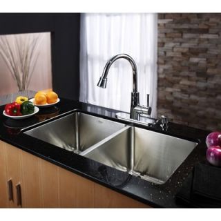 Kraus 33 Undermount 50/50 Double Bowl Kitchen Sink with 28.5 Faucet