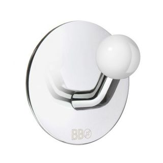 Beslagsboden Single Hook with White Knob in Polished Stainless Steel