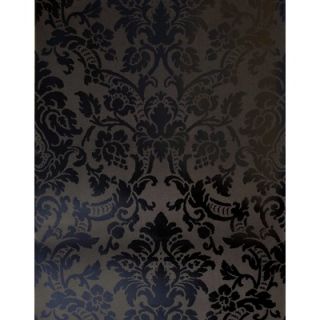  Home Fashions Savoy Damask Wallpaper in Tonal Black Shiny   57 51961