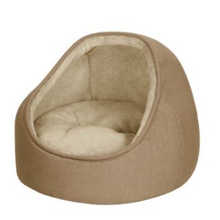 Soft Touch Faux Suede Hooded Snuggler Cat Bed with Cushion in Sand
