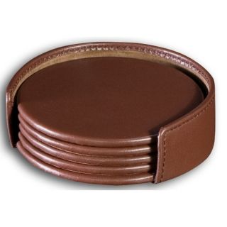 1000 Series Classic Leather Four Round Coasters with Holder in Choc