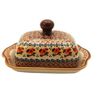 Polish Pottery Conventional Covered Butter Dish   Pattern DU70   858