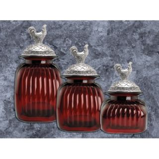 Artland Canisters 3 Piece Set with Rooster Lid in Ruby