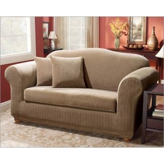Sure Fit Stretch Stripe Two Piece Loveseat Slipcover in Brown (T
