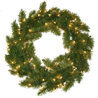 Prelit Evergreen Fir Wreath with 100 Clear Indoor/Outdoor Lights