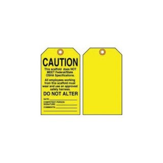 Accuform Manufacturing Inc X 3 1/2 Yellow RV Plastic Status Alert Tag