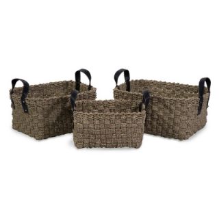 IMAX 3 Piece Natural Sea Grass Basket Set with Faux Leather Handles