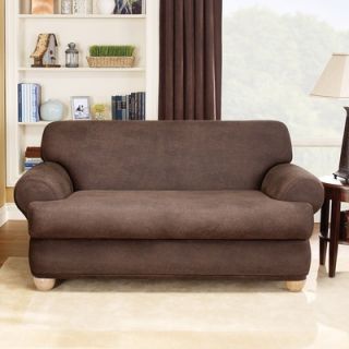 Sure Fit Stretch Leather Two Piece Sofa Slipcover in Brown (T Cushion