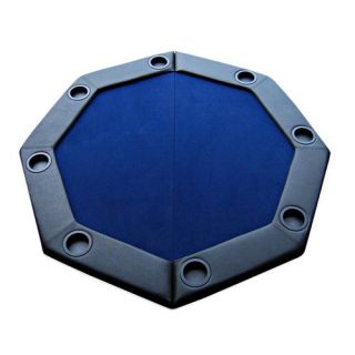 Padded Octagon Folding Poker Table Top with Cup Holders in Blue