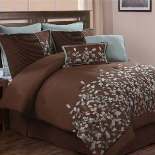 Luxury Home Jardin Embroidered Leaves 8 Piece Comforter Set in