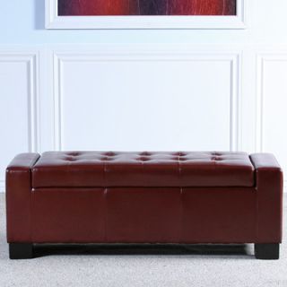 Home Loft Concept Guernsey Leather Storage Ottoman in Red