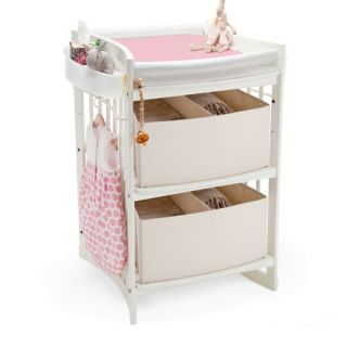 Sleigh Style Changing Table with Six Baskets in White