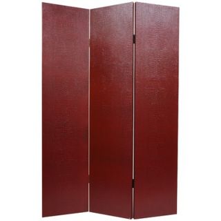Oriental Furniture Faux Leather Crocodile Room Divider in Burgundy