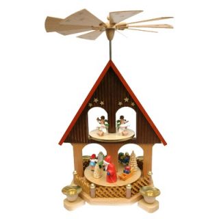 Richard Glaesser Natural Wood Color 2 Tier House with Santa Pyramid