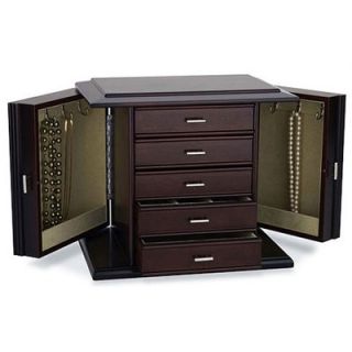 Reed & Barton Diva Dark Mahogany Jewelry Chest with Pale Sage Lining