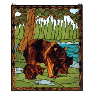 Meyda Tiffany Lodge Animals Brown Bear Stained Glass Window
