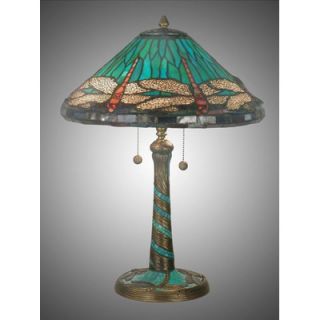  Museum Blue Cone Dragonfly Table Lamp in Antique Bronze   3666/206