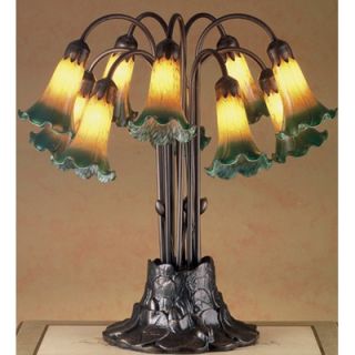Meyda Tiffany Victorian Pond Lily 10 Light Table Lamp in Amber / Green