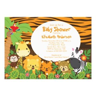 Cute Safari Jungle Animals Baby Shower Invitations 
