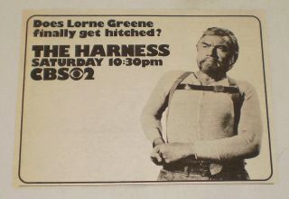 1974 CBS TV Ad The Harness Lorne Greene