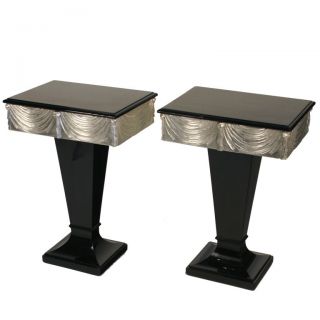 Grosfeld House Black Lacquer And Silver Gilt Pair of Consoles