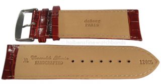 28mm Crocodile Grn Long Havana Brown Leather deBeer Chrono Watch Band
