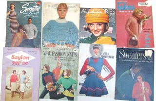 lot of 8 60s 70s pattern books knitting crochet sweaters fashion
