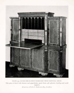 1939 Print Breakfront Secretary Hartwell House Desk Dresser Cabinet