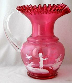Contemporary Cranberry Mary Gregory Pitcher 10 H